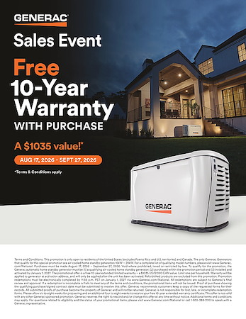 Generac Sales Event - Free 10-Year Warranty With Purchase